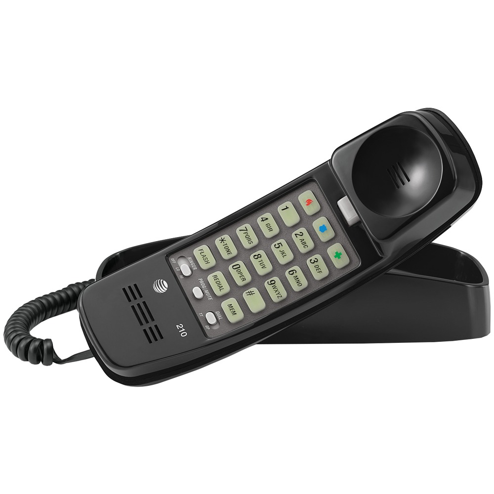 AT&T ML210 Corded Trimline Phone with Lighted Keypad (Black)