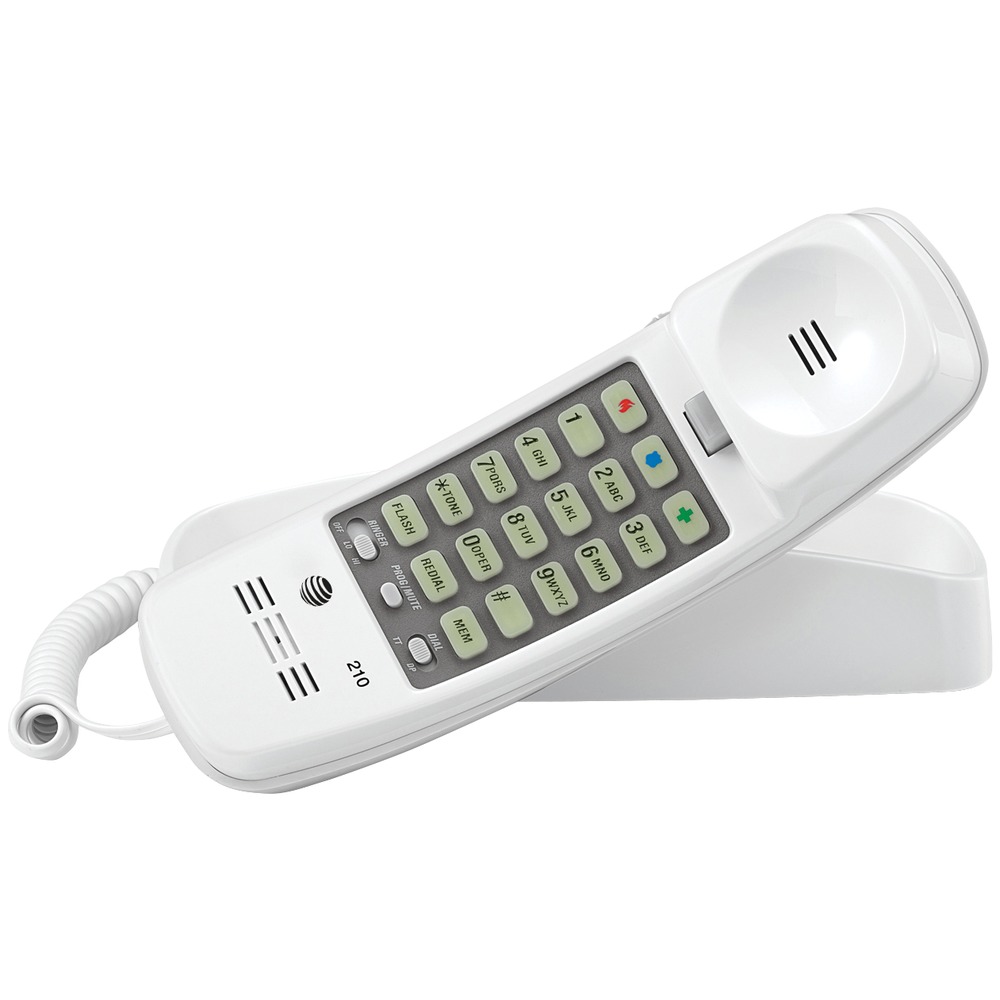 AT&T ML210 Corded Trimline Phone with Lighted Keypad (White)