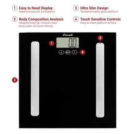 Escali BF180 Ultra Slim Body Composition Bathroom Scale, 400 lb Capacity