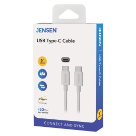 Jensen JU832CC6V USB-C to USB-C Charge and Sync Cable, 6 ft