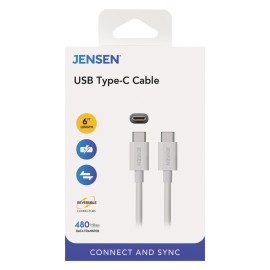 Jensen JU832CC6V USB-C to USB-C Charge and Sync Cable, 6 ft