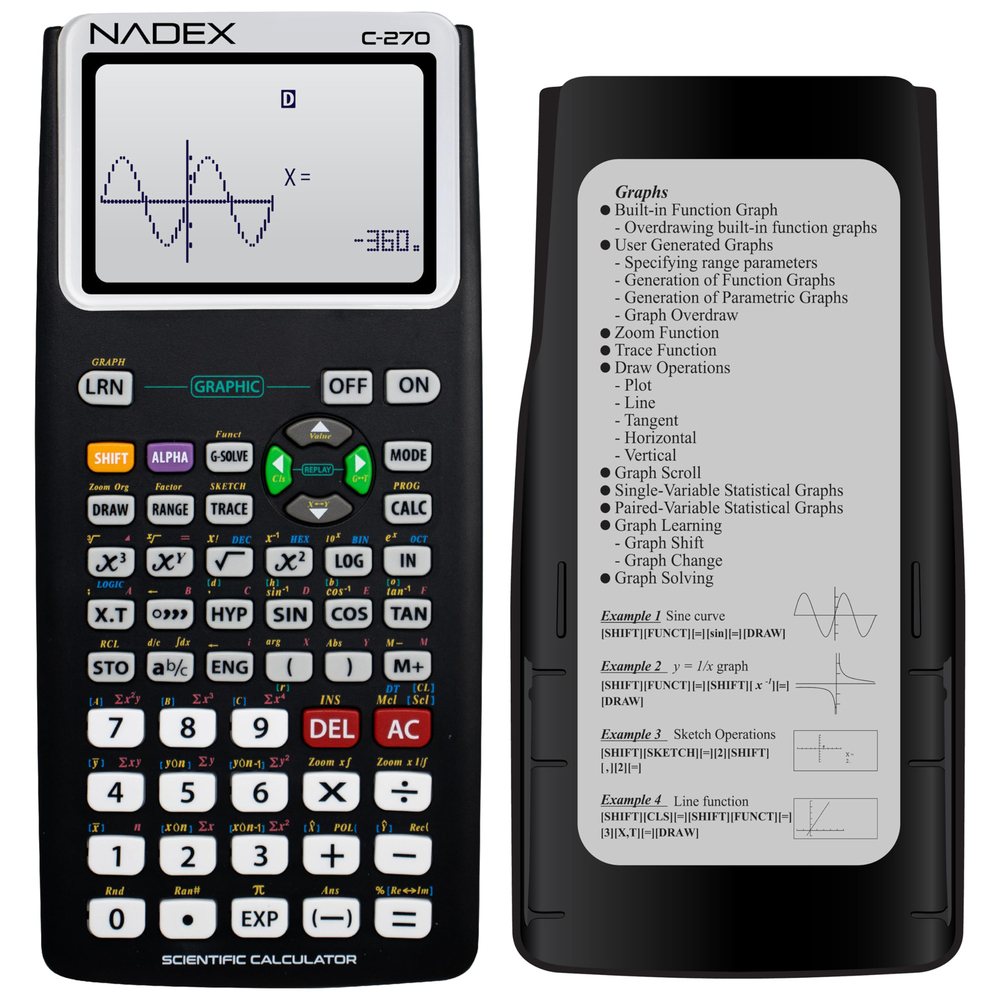 Nadex Coins C-270 Scientific Calculator with Black-and-White Graph Functions (Black)