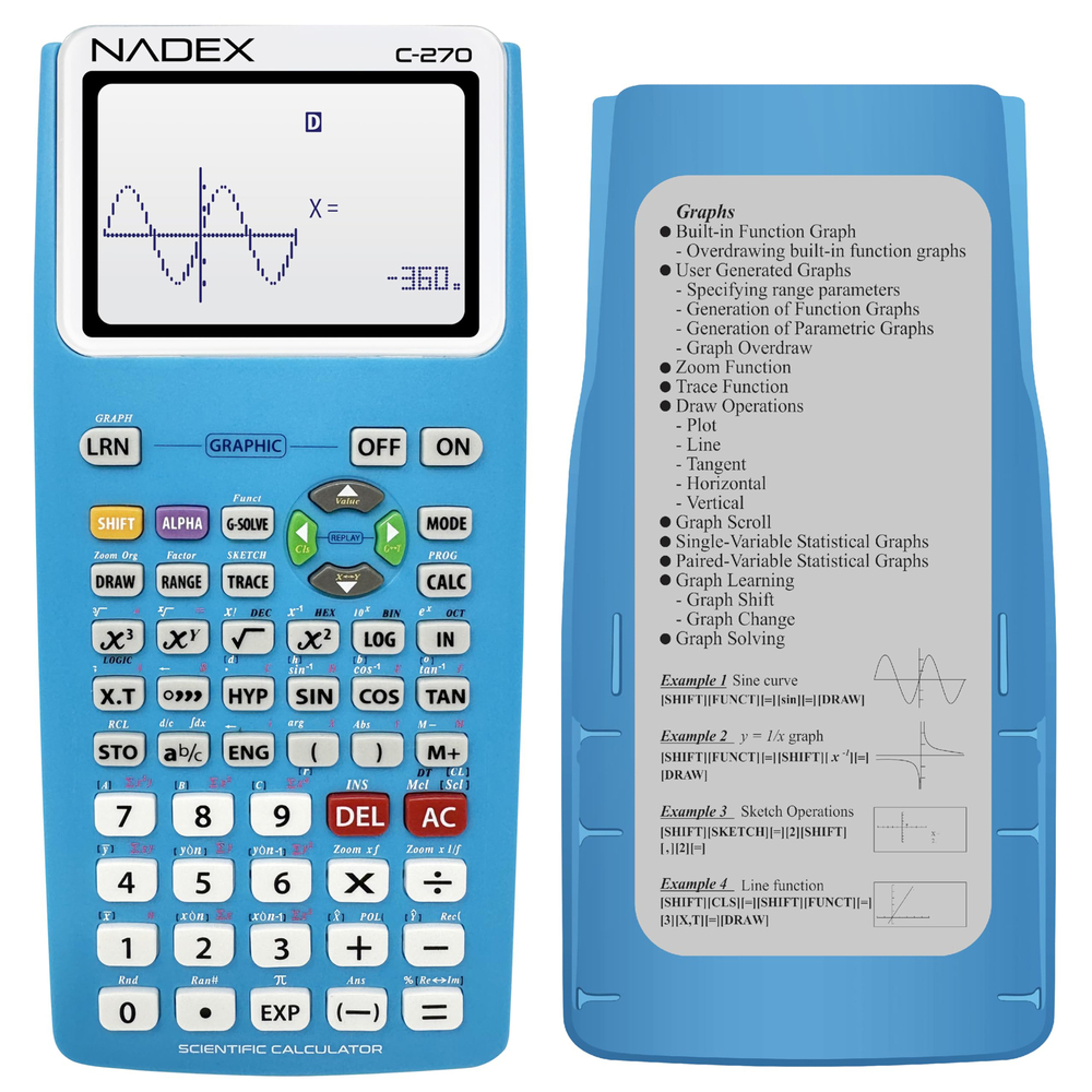 Nadex Coins C-270 Scientific Calculator with Black-and-White Graph Functions (Blue)