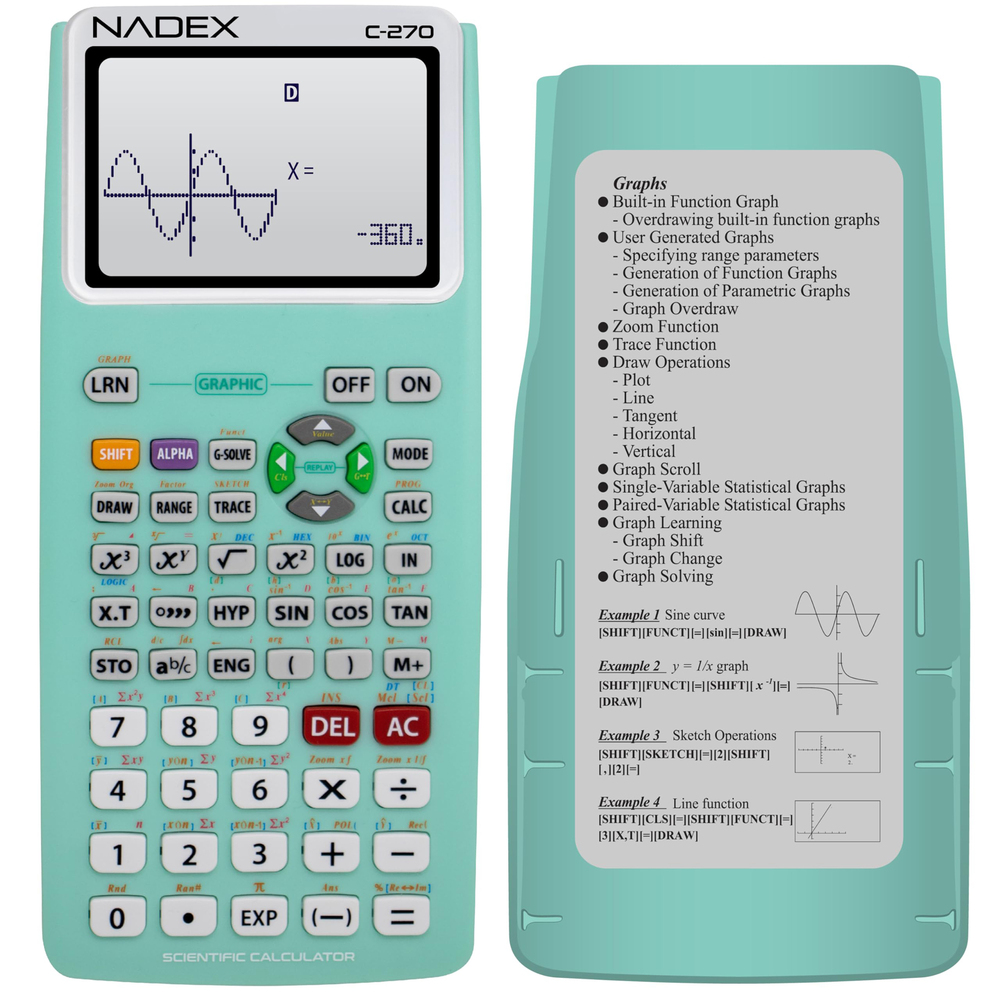 Nadex Coins C-270 Scientific Calculator with Black-and-White Graph Functions (Green)