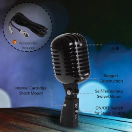 Pyle PDMICR42BK Classic Retro Dynamic Cardioid Vocal Microphone with XLR Cable