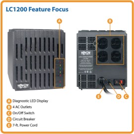 Tripp Lite LC1200 1200W Line Conditioner with AVR, EMI/RFI Filtering & 1200J Surge Protection, 4 Outlets