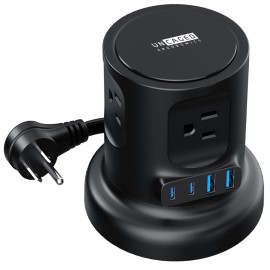 Uncaged Ergonomics Retractable Cube 4-Outlet / 4-USB Surge Protector, Black