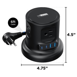 Uncaged Ergonomics Retractable Cube 4-Outlet / 4-USB Surge Protector, Black