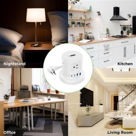 Uncaged Ergonomics Retractable Cube 4-Outlet / 4-USB Surge Protector, White