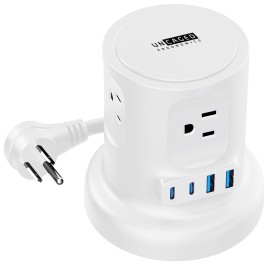 Uncaged Ergonomics Retractable Cube 4-Outlet / 4-USB Surge Protector, White