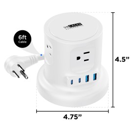 Uncaged Ergonomics Retractable Cube 4-Outlet / 4-USB Surge Protector, White