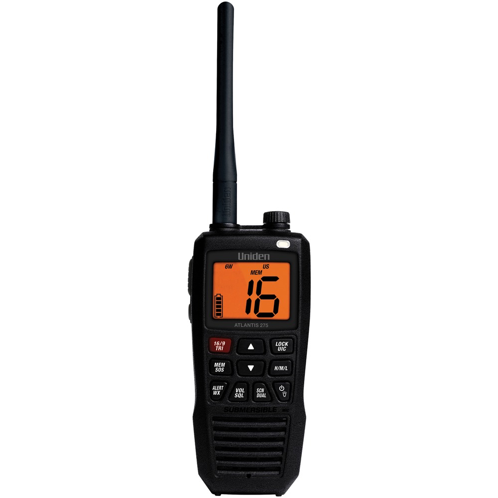 Uniden Atlantis 275 Floating Handheld VHF Marine Radio, 6W, IPX8 Submersible, NOAA Weather