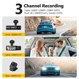 Z-EDGE T3P 4K Triple-Channel Touchscreen Dash Cam - 4K Front, 1080p Interior & Rear, Wi-Fi, GPS, Night Vision