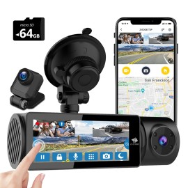 Z-EDGE T3P 4K Triple-Channel Touchscreen Dash Cam - 4K Front, 1080p Interior & Rear, Wi-Fi, GPS, Night Vision