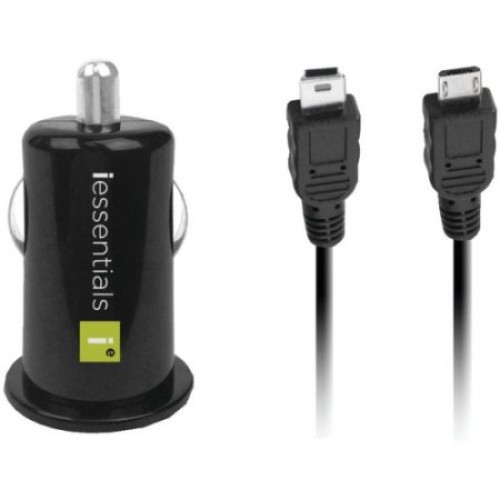 Iessentials USB Car Charger with Micro & Mini Cables