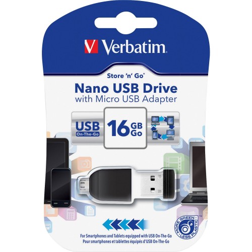 Verbatim® Store \'n\' Go® Nano USB OTG Drive with Micro USB Adapter (16GB)