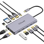 QGeeM USB C Hub,12 in 1 USB C Laptop Docking Station Dual Monitor