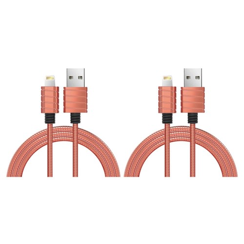 STAINLESS STEEL CHARGE & SYNC LIGHTNING® TO USB CABLE, 4FT (PINK)