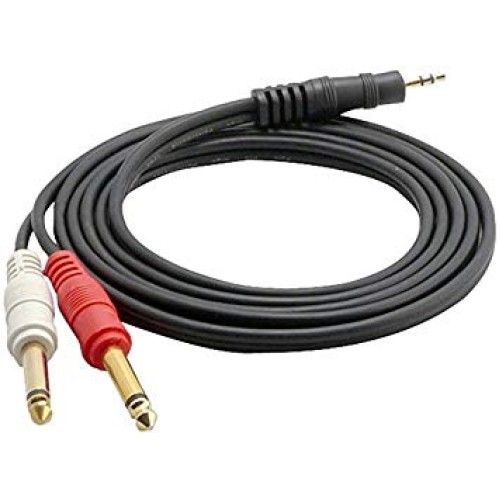 12-GAUGE DUAL 1/4" MALES TO 3.5MM STEREO MALE Y-CABLE, 6FT