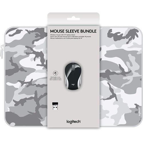 Logitech Wireless Mini Mouse M187 & 14" Sleeve Bundle - Black/Gray Camo
