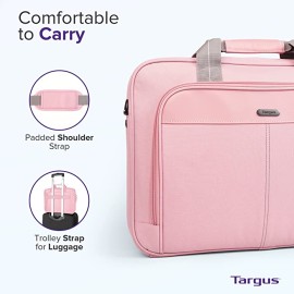 Targus Laptop Bag Classic Slim Briefcase Messenger Bag, Spacious, Ergonomic, Foam Padded Laptop Case for Devices - Pink