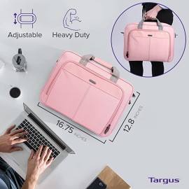 Targus Laptop Bag Classic Slim Briefcase Messenger Bag, Spacious, Ergonomic, Foam Padded Laptop Case for Devices - Pink
