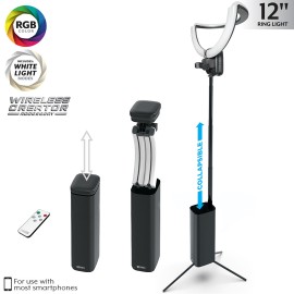 Bower Wireless Creator Collapsible 12-In. White and RGB Ring Light, Black
