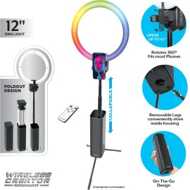 Bower Wireless Creator Collapsible 12-In. White and RGB Ring Light, Black