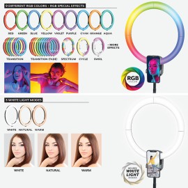Bower Wireless Creator Collapsible 12-In. White and RGB Ring Light, Black