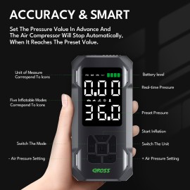 CAROSS Q15 Combo 150-PSI Portable Air Compressor and 7,500-mAh Portable Power Bank with Digital Display, LED Light, Adapter Nozzles, and Cloth Bag