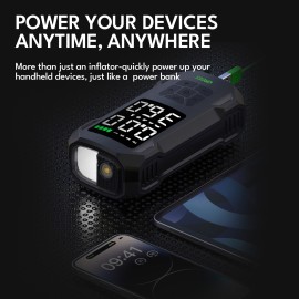 CAROSS Q15 Combo 150-PSI Portable Air Compressor and 7,500-mAh Portable Power Bank with Digital Display, LED Light, Adapter Nozzles, and Cloth Bag