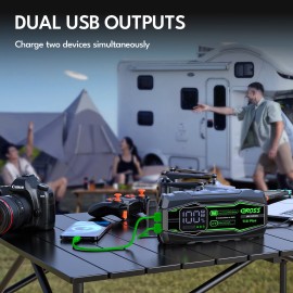 CAROSS T18 Plus Portable Car Jump Starter and USB Power Bank with 1,000-Amp Peak, Advanced Protection Jumper Clamps, LED Light, and QC Fast Charger