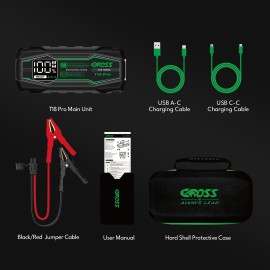 CAROSS T18 Pro Portable Car Jump Starter and USB Power Bank with 1,500-Amp Peak, Advanced Protection Jumper Clamps, LED Light, and QC Fast Charger