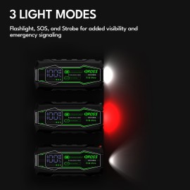 CAROSS T18 Pro Portable Car Jump Starter and USB Power Bank with 1,500-Amp Peak, Advanced Protection Jumper Clamps, LED Light, and QC Fast Charger