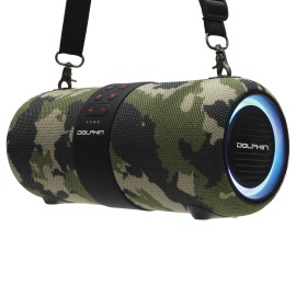Dolphin Audio LX-60 Waterproof Portable Bluetooth Speaker with Accent Lights and FM Radio, Camouflage