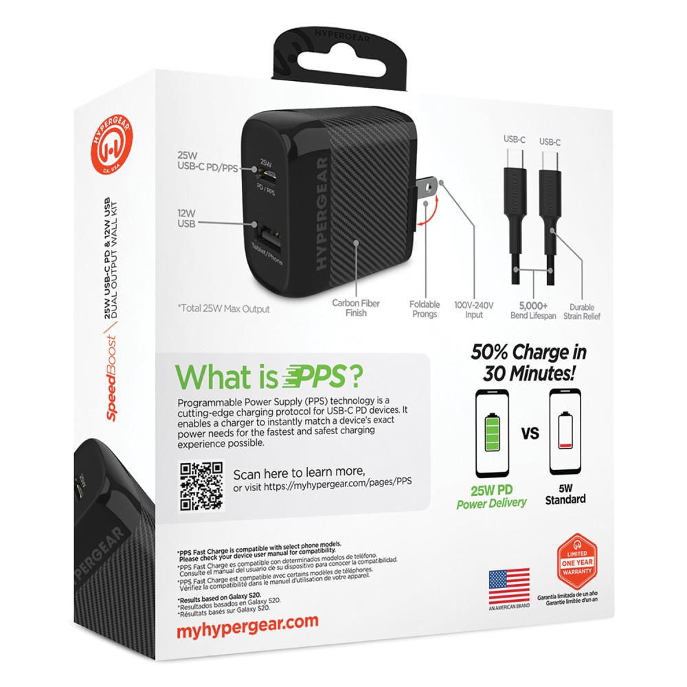 Hypergear Speedboost 25-Watt Pd Dual-Output Usb-C Wall Charger Kit