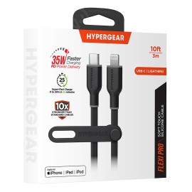 HyperGear USB-C to Lightning 10-Ft. Charge and Sync Flexi Pro Soft-Touch Silicone Fast Charge Cable, for Smartphones and Tablets (Black)