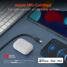 HyperGear USB-C to Lightning 10-Ft. Charge and Sync Flexi Pro Soft-Touch Silicone Fast Charge Cable, for Smartphones and Tablets (Black)