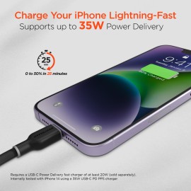 HyperGear USB-C to Lightning 10-Ft. Charge and Sync Flexi Pro Soft-Touch Silicone Fast Charge Cable, for Smartphones and Tablets (Black)