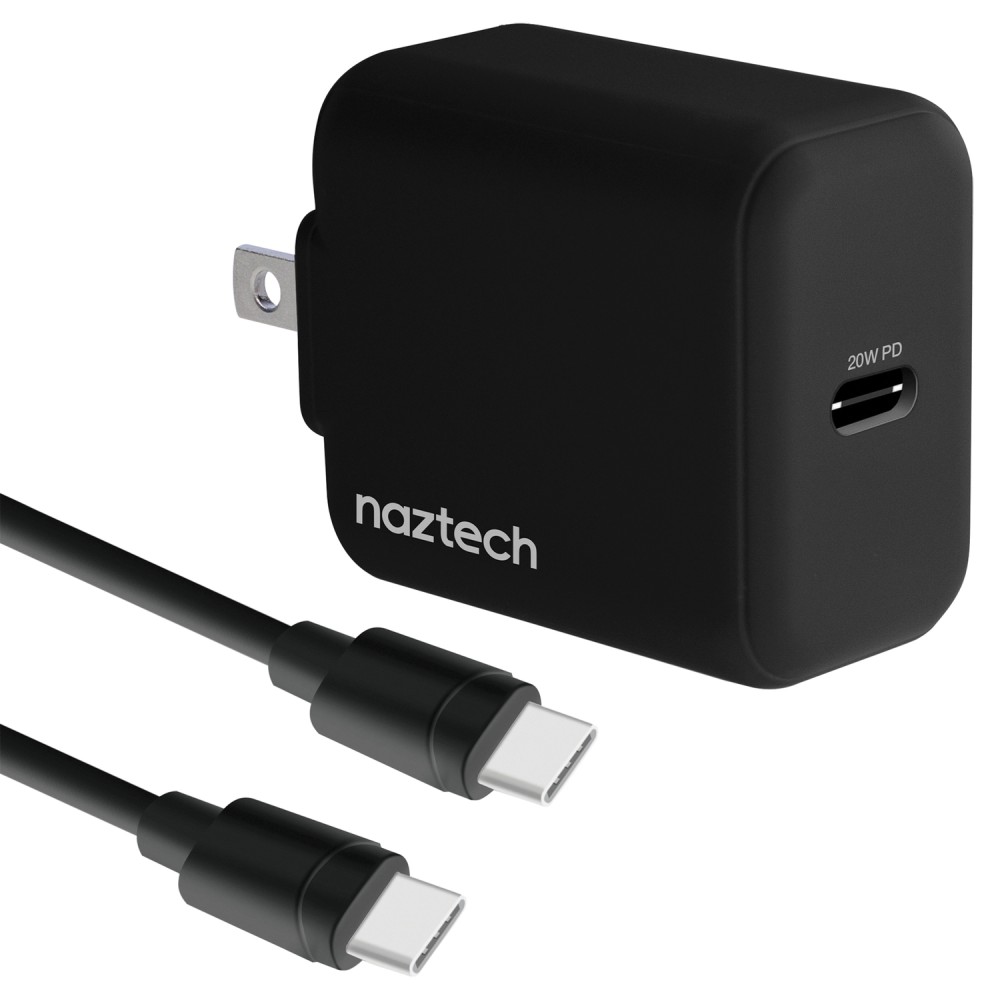 Naztech 20-Watt Power Delivery USB-C® Wall Charger and USB-C® to USB-C® 4-Foot Cable
