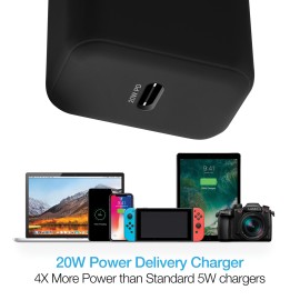 Naztech 20-Watt Power Delivery USB-C® Wall Charger and USB-C® to USB-C® 4-Foot Cable