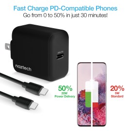 Naztech 20-Watt Power Delivery USB-C® Wall Charger and USB-C® to USB-C® 4-Foot Cable