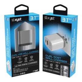 XYST 3.4-Amp Dual USB Wall Charger with USB Port and USB Type-C® Port