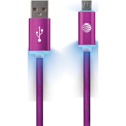 At&T Charge & Sync Illuminated Usb To Micro Usb Cable, 3Ft (Pink)