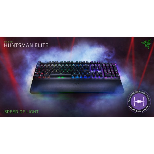 Razer Huntsman Elite: Opto-Mechanical Switch - Multi-Functional Digital Dial & Media Keys - Leatherette Wrist Rest - 4-Side Underglow - Gaming Keyboard