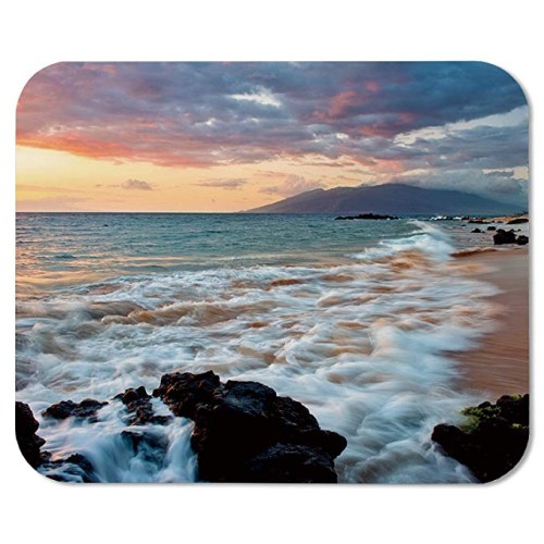 Wailea Makena Beach Maui Hawaii Beautiful Sunset Sea Waves Clouds Mouse Pad Mat