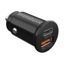 HyperGear® mini Dual 20-Watt PD USB-C® and 18-Watt USB Car Charger (Black)