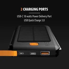 ToughTested® Portable Power Pack, 10,000-mAh, LED Solar with Light