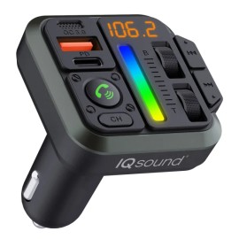 IQ Sound® 2-in-1 FM Transmitter and Dual USB-C® Car Charger with Bass and Treble Control and Remote, IQ-311BT