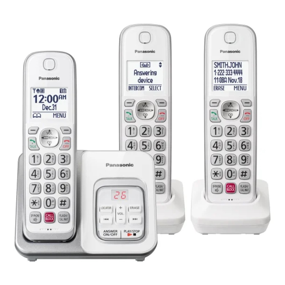 Panasonic® KX-TGD83x Series DECT 6.0 Corded Cordless Phone with Answering Machine, White (3 Handset)